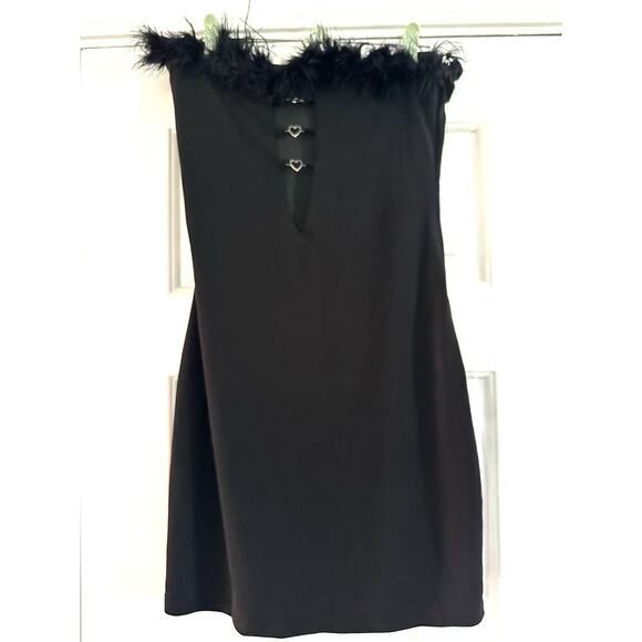 THE KRIPT Chaya Mini Dress Black Faux Feathers Strapless Cut-Outs Dolls Kill - M - Picture 1 of 8